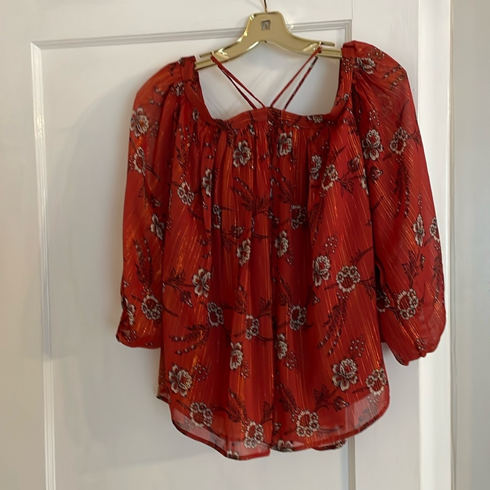 Ann Taylor off the shoulder red floral top